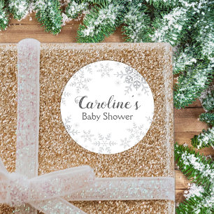 Winter Snowflakes Baby Shower Silver Glitter Classic Round Sticker