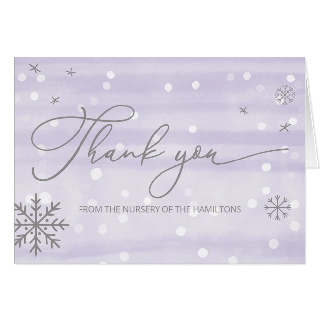 Winter Snowflakes Baby Shower Thank You Card (Front Horizontal)