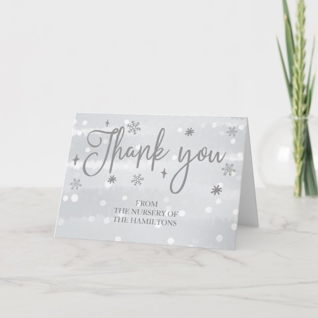 Winter Snowflakes Baby Shower Thank You Card (Front)