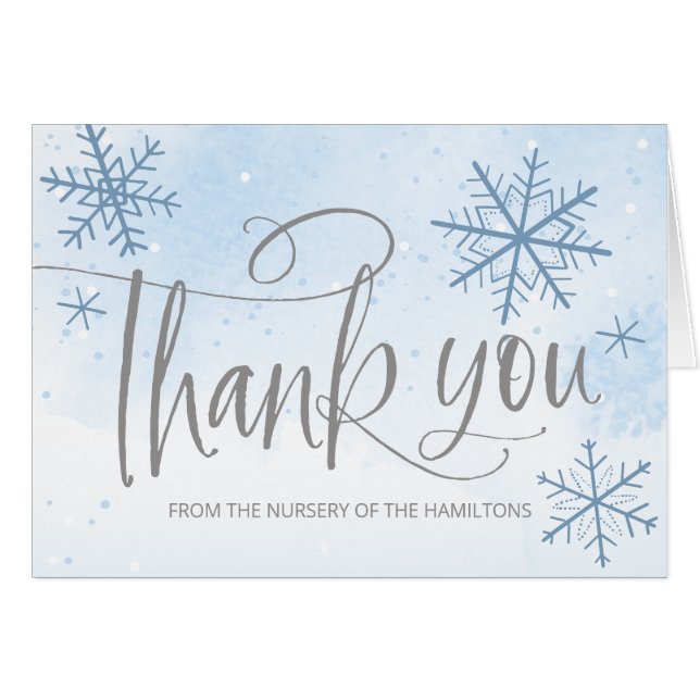 Winter Snowflakes Baby Shower Thank You Card (Front Horizontal)