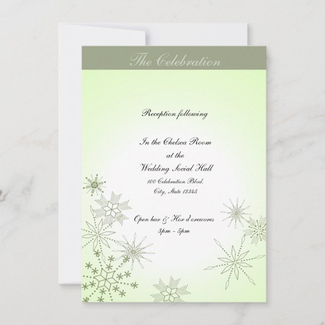 Winter Snowflakes Bayberry Green Invitation (Front)