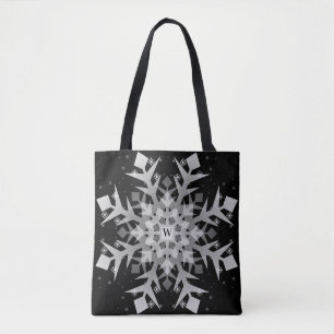 Winter Snowflakes Black All-Over-Print Tote Bag