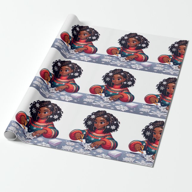 Winter Snowflakes - Black People Christmas Paper (Unrolled)