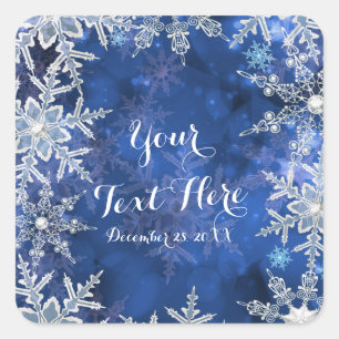 Winter Snowflakes Blue Holiday Party Favour Square Sticker