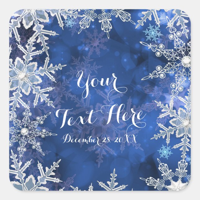 Winter Snowflakes Blue Holiday Party Favour Square Sticker (Front)