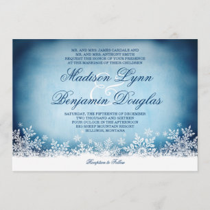 Winter Snowflakes Blue Holiday Wedding Invitations
