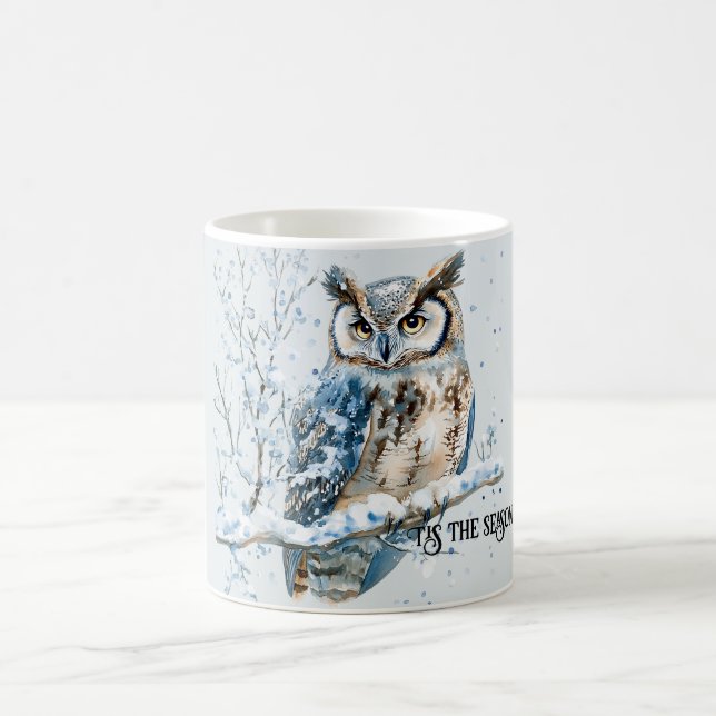 Winter Snowflakes Blue Owl Christmas Snow Coffee Mug (Center)