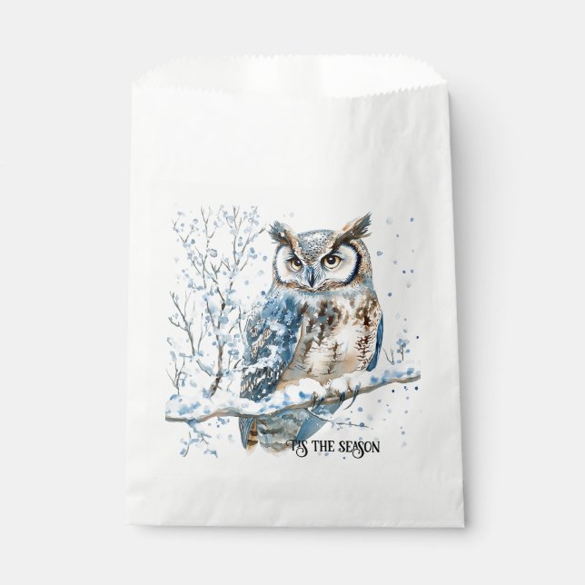 Winter Snowflakes Blue Owl Christmas Snow Favour Bags (Front)