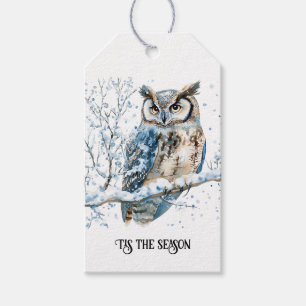 Winter Snowflakes Blue Owl Christmas Snow Gift Tags