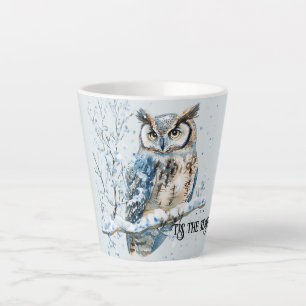 Winter Snowflakes Blue Owl Christmas Snow Latte Mug