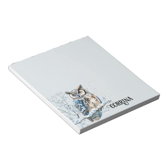 Winter Snowflakes Blue Owl Christmas Snow Notepad (Angled)
