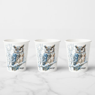 Winter Snowflakes Blue Owl Christmas Snow Paper Cups