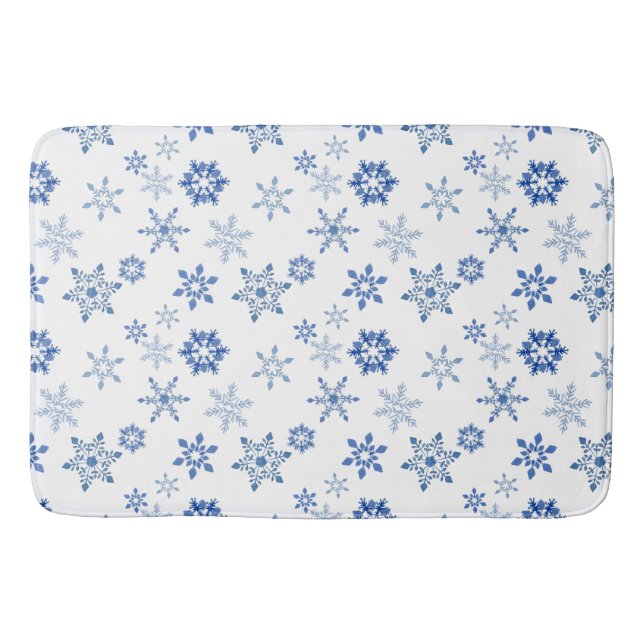 Winter snowflakes blue watercolor bath mat (Front)