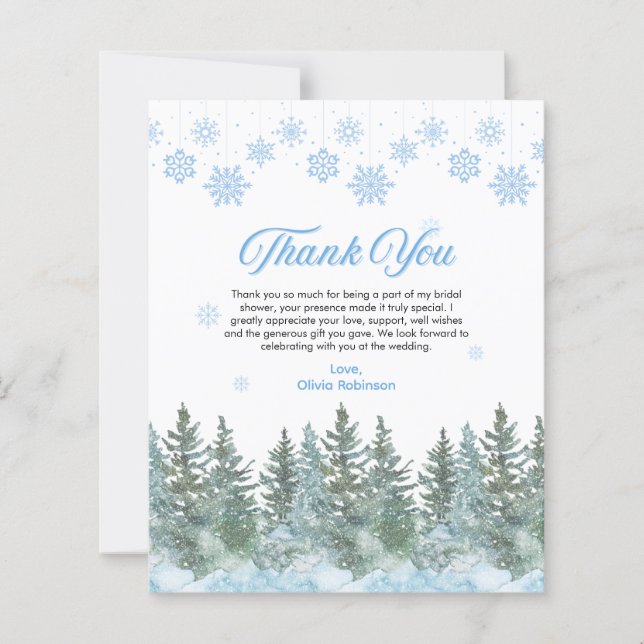 Winter Snowflakes Bridal Shower Thank You Card (Front)
