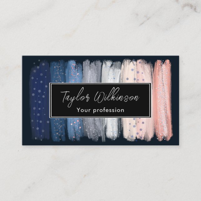 Winter Snowflakes Brush Strokes Business Card (Front)