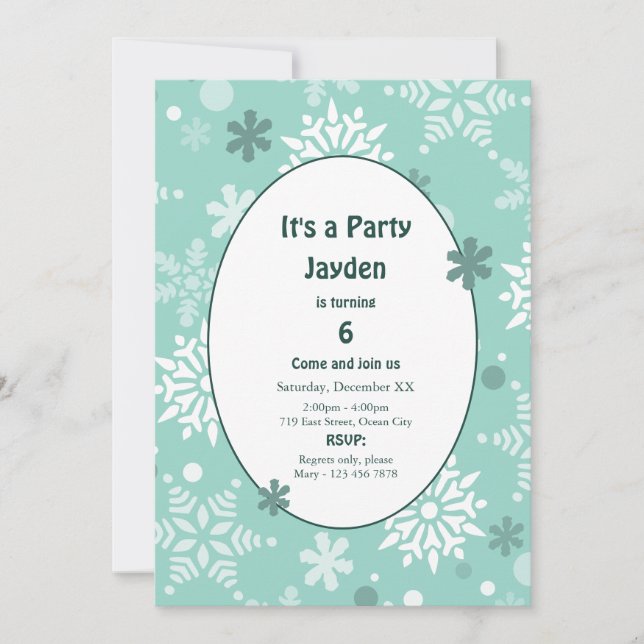 Winter Snowflakes Christmas Birthday Party Invitation (Front)