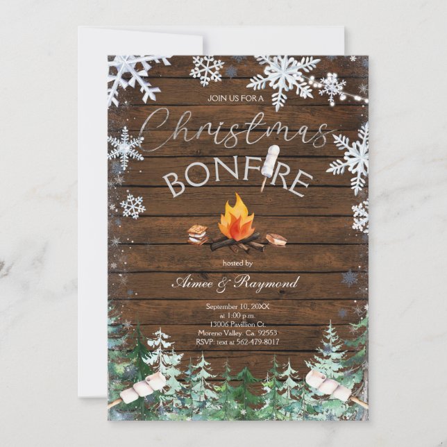 Winter Snowflakes Christmas Bonfire Invitation  (Front)