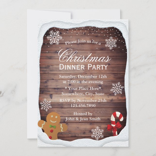Winter Snowflakes Christmas Dinner Holiday Party Invitation (Front)