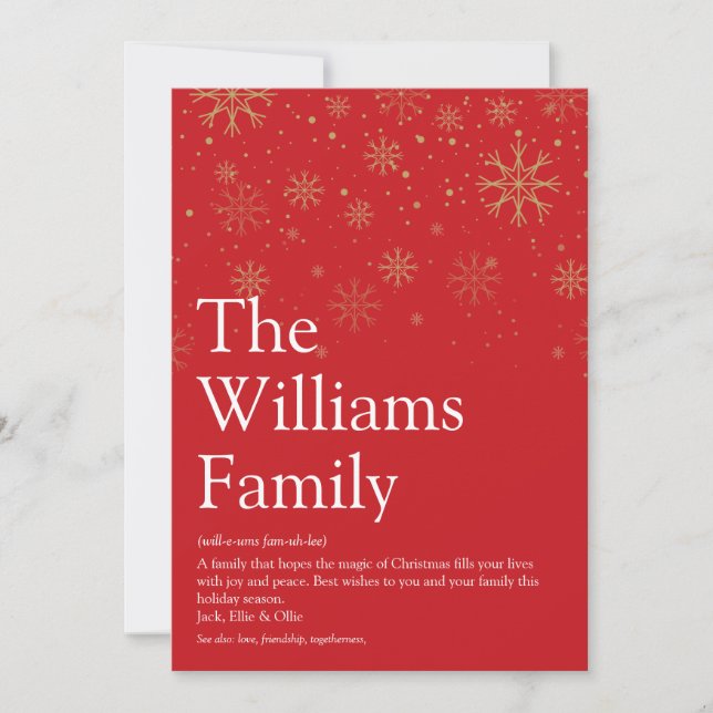 Winter Snowflakes Christmas Family Definition  Holiday Card (Front)