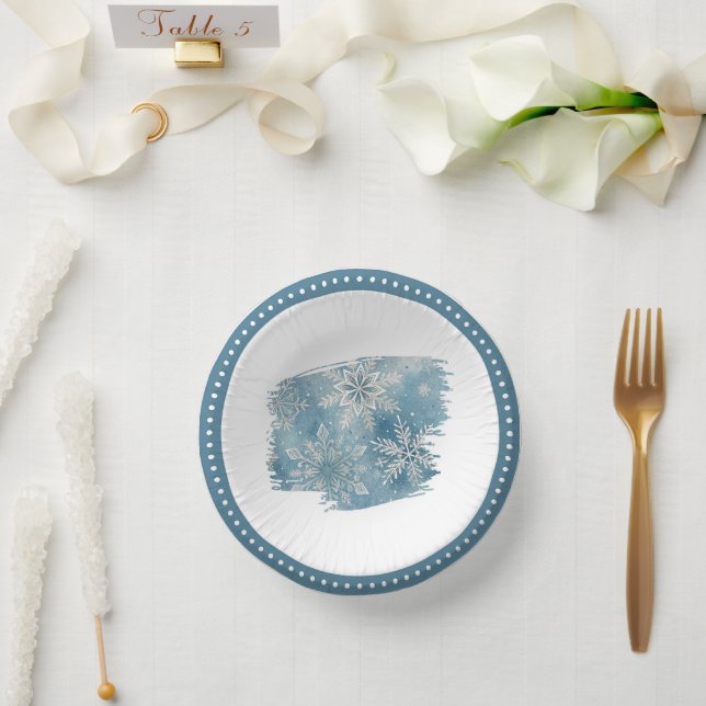 Winter Snowflakes Christmas Party Paper Plate (Wedding)