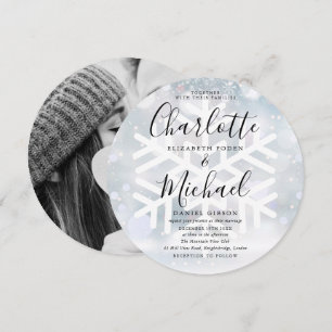 Winter Snowflakes Circular Photo Wedding Invitation