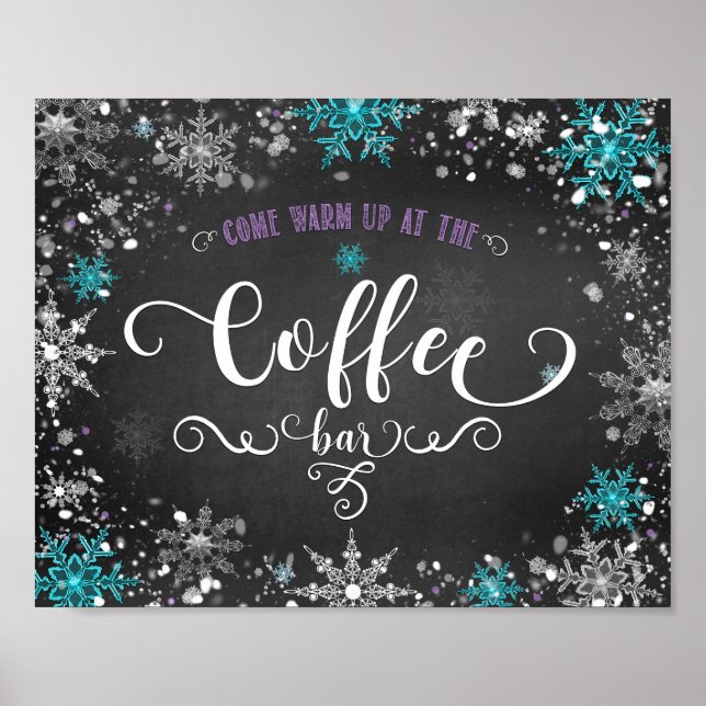 Winter Snowflakes Coffee Bar Party Table Sign (Front)