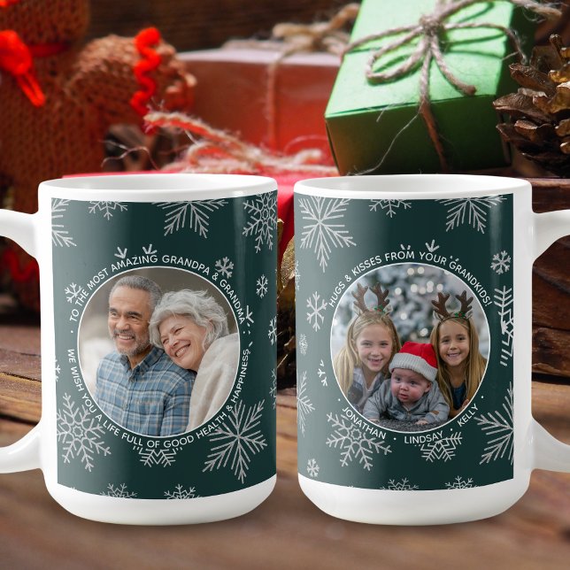 Winter Snowflakes Custom Photo Christmas Coffee Mug (Celebrate the love you share with your grandparents by gifting them this Snowfall Love Mug.)