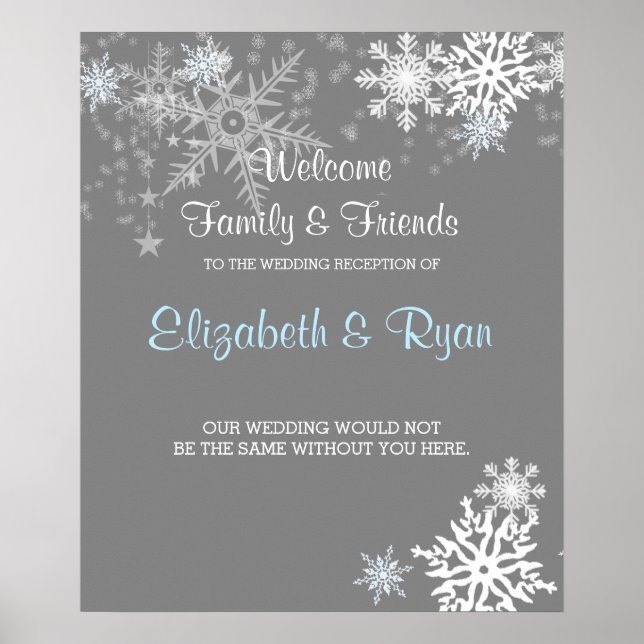 Winter, Snowflakes, Custom Wedding Welcome Poster (Front)