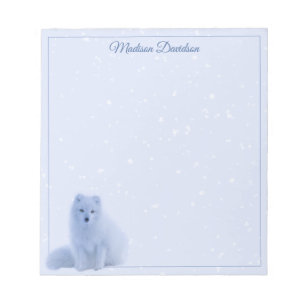 Winter Snowflakes Cute Fox Personalised Blue Notepad