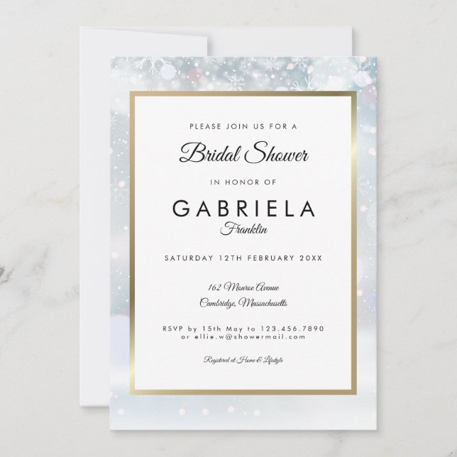 Winter Snowflakes Elegant Gold Bridal Shower Invitation (Front)