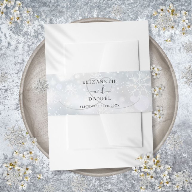 Winter Snowflakes Elegant Heart Wedding Invitation Belly Band (Winter Snowflakes Elegant Heart Wedding Invitation Belly Band)