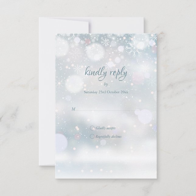 Winter Snowflakes Elegant Script Wedding RSVP Card (Front)