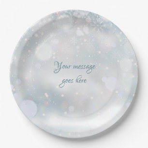 Winter Snowflakes Elegant Script Your Message Paper Plate
