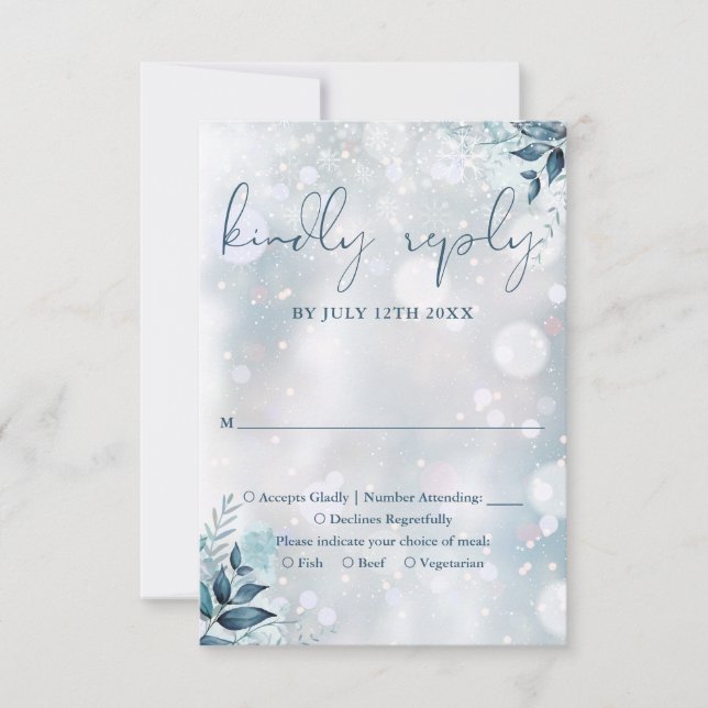 Winter Snowflakes Floral Wedding RSVP Card (Front)