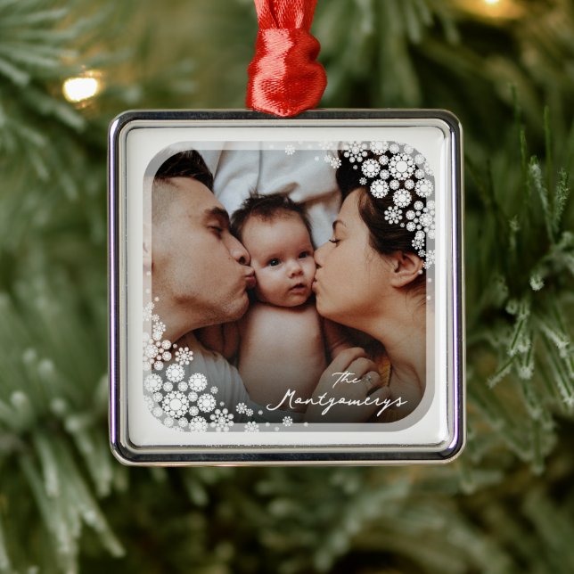 Winter Snowflakes Flowers Holiday Photo Christmas Metal Tree Decoration (Tree)