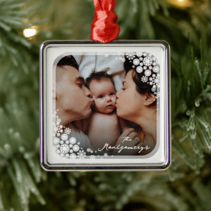 Winter Snowflakes Flowers Holiday Photo Ornament