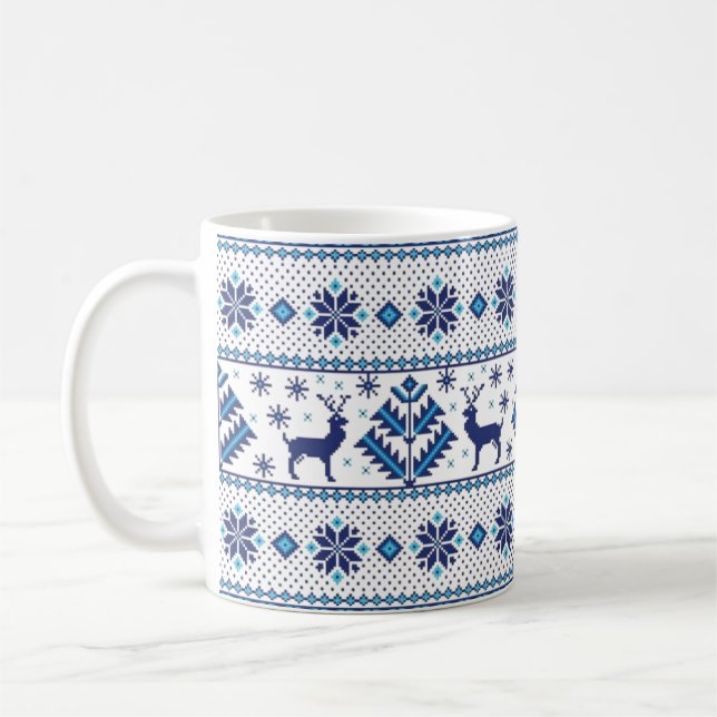 Winter Snowflakes Folk ornament pattern Coffee Mug (Left)