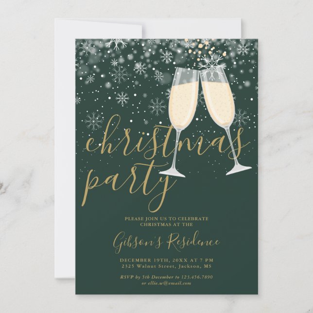 Winter Snowflakes Gold Script Christmas Party Invitation (Front)