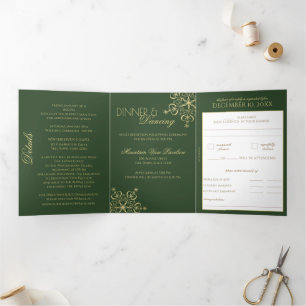 Winter Snowflakes Green and Gold Sparkle  Tri-Fold Card