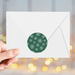 Winter Snowflakes Green Holiday Classic Round Sticker