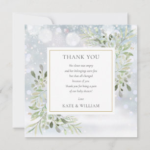 Winter Snowflakes Greenery Baby Shower Poem Thank You Card