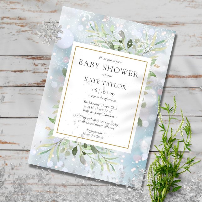 Winter Snowflakes Greenery Baby Shower | Sprinkle  Invitation (Creator Uploaded)