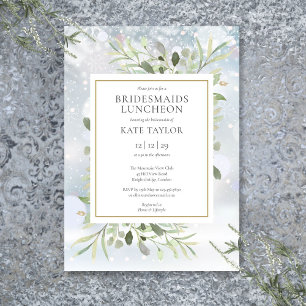 Winter Snowflakes Greenery Bridesmaids Luncheon Invitation