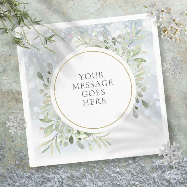 Winter Snowflakes Greenery Foliage Napkin (Winter Snowflakes Greenery Foliage Napkins)
