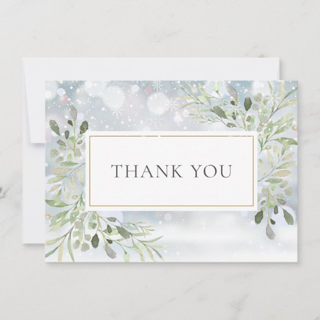 Winter Snowflakes Greenery Foliage Thank You Card (Front)