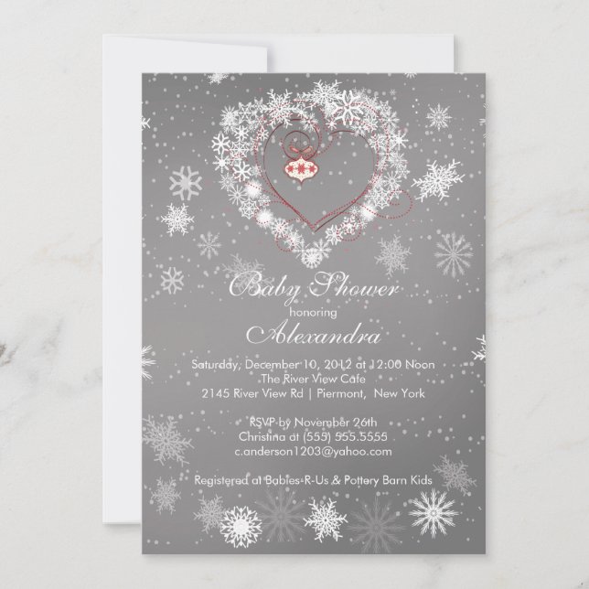 Winter Snowflakes Heart Baby Shower Invitation (Front)