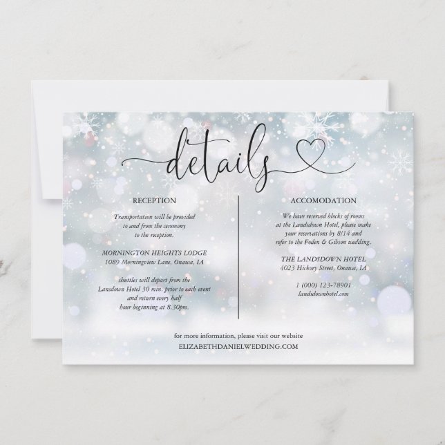 Winter Snowflakes Heart Script Details Information Invitation (Front)