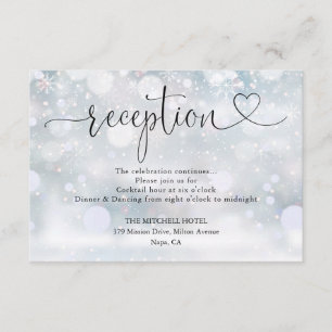 Winter Snowflakes Heart Script Wedding Reception Enclosure Card