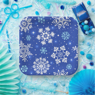 Winter Snowflakes In Blue Paper Plate