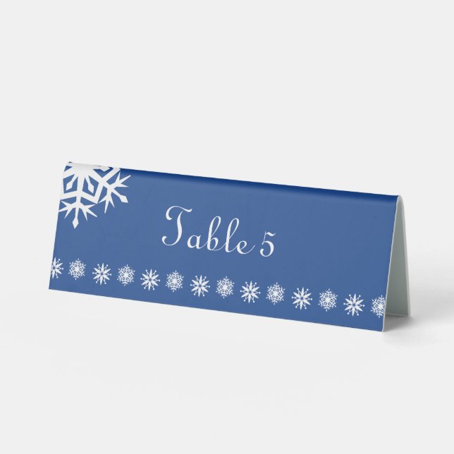 Winter Snowflakes in Blue Table Tent Sign (Front)